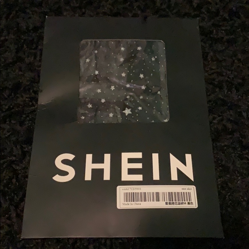 SHEIN black tights with silver glitter stars